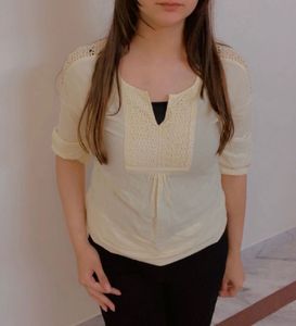Cream Lace Detail Casual Top