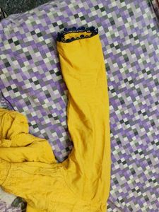 Vibrant Yellow Kurta with Black Lace Trim