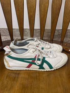 Classic White Sneakers with Green and Red Accents