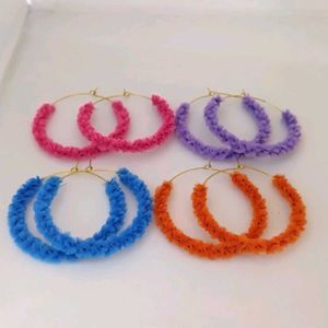 Colorful Fuzzy Hoop Earrings Set
