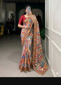 Vibrant Striped Designer Saree(with blouse piece)