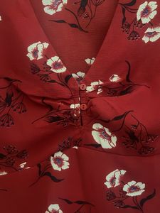 Mango Red Floral Print V-Neck Top