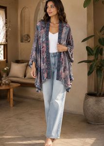 Boho Paisley Print Kimono &amp; Pants Set
