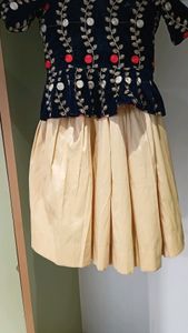 golden skirt with blue paplon top💙