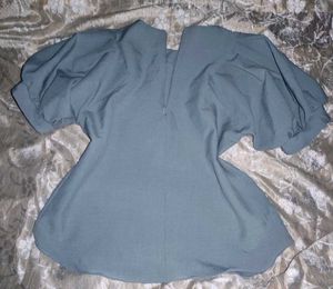 Blue buff sleeve korean top