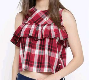 Pepe Plaid Ruffled Crop Top