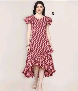 Stylish Red & White Chevron Print Dress
