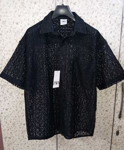 zara men's crochet texture shirt