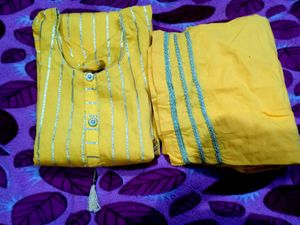 Yellow Striped Kurta Set