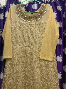 Elegant Gold Embroidery Maxi Gown