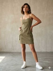 Olive Green Cargo Mini Dress
