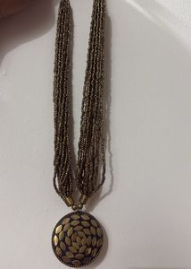 Boho Layered Beaded Necklace with Statement Pendan