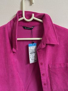 Vibrant Pink Corduroy Cropped Shirt