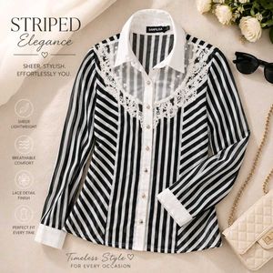 🖤 Midnight Stripe Lace Shirt ✨