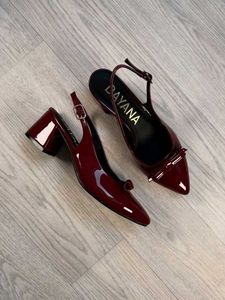Chic Burgundy Slingback Bow Heels