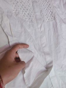 White Lace Detail Button-Up Shirt