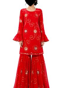 Stunning Red Embellished Kurta Set