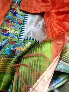 patli pallu Handpainted Silk Saree with Blouse