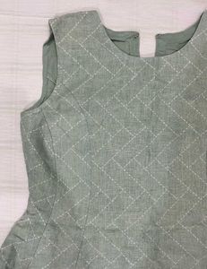 Sage Green Diamond Pattern Flared Dress