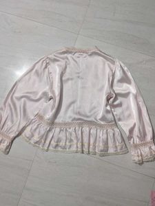 Women's Pink Satin Ruffled Blouse