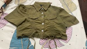 Chic Olive Green Ruched Crop Top