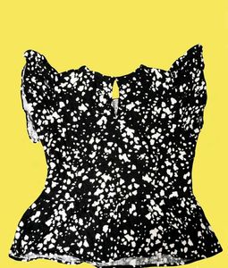 Chic Black &amp; White Speckled Peplum Top