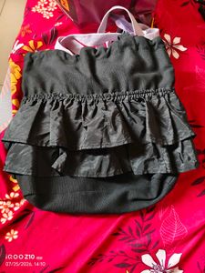 Chic Black Ruffle Tote Bag
