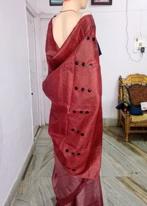 Pure Tussar Silk Block Print Sequin Work Saree