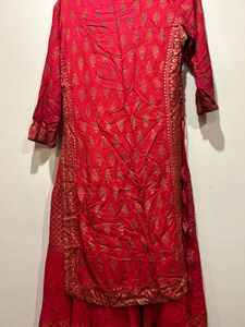 Red Floor Length Ethnic Dress with Gold Border