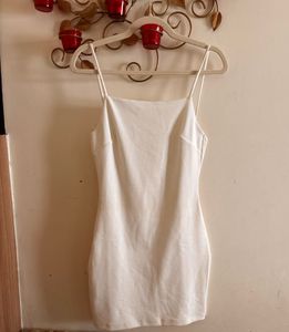 Mango White Self Design Bodycone Dress