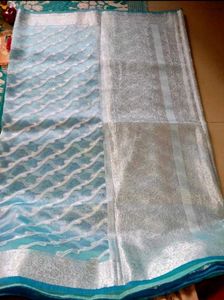 Elegant Blue Saree with Silver Border