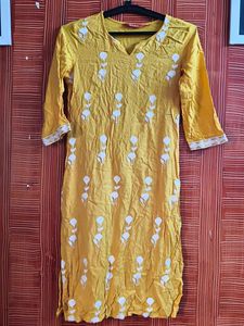 Yellow Embroidered Kurti