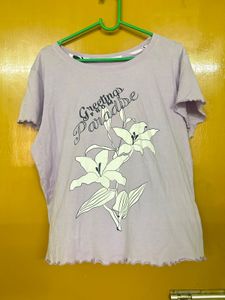 Lilac Floral Printed T-Shirt