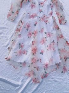 High Low Floral Print Organza Gown