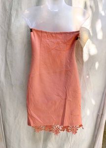Stunning Coral Lace Strapless Dress