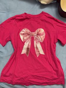 hot pink Large Bow Graphic print tshirt