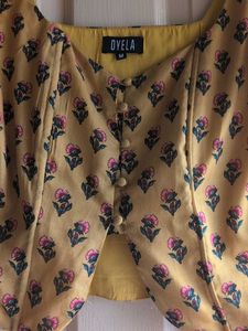 Corset style yellow Floral Button-Up Crop Top