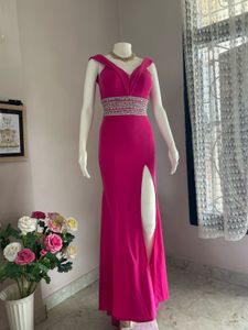 Elegant Hot Pink Gown with Embellished Waist