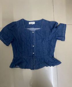 Denim Square Neck Peplum Top