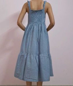 Blue Gingham Embroidered Dress