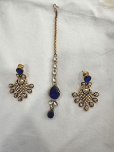 Blue Stone Maang Tikka & Earring Set