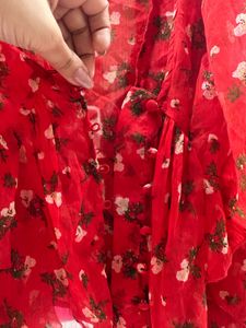 Red Floral Ruffle Top