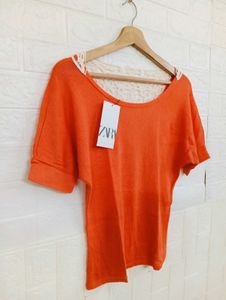 Orange Top with Lace Back Detail