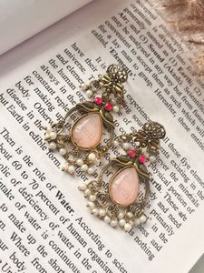 Elegant Pink Stone Dangle Earrings