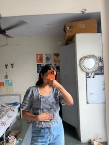 Cute Gingham Square Neck Top