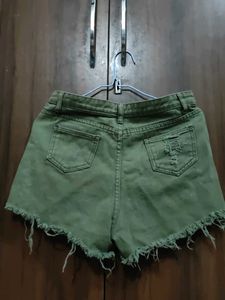Distressed Olive Green Denim Shorts