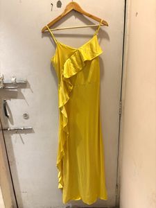 Elegant Yellow Ruffle Satin Gown