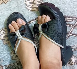 Black Rhinestone Heels Sandle Wedges Every Size
