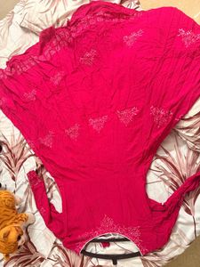 Elegant Pink Embroidered Kurta - Size S