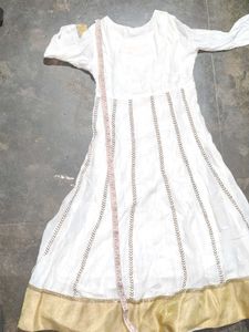 ✨ Beautiful White &amp; Gold Anarkali Dress